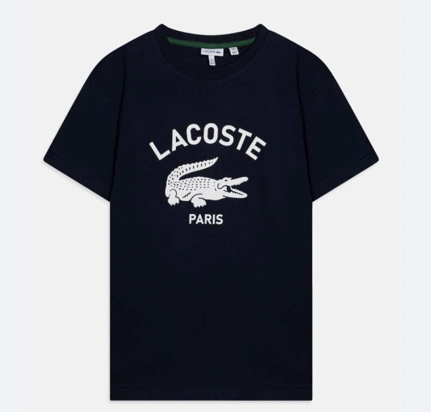 T-SHIRT LACOSTE CON LOGO CENTRALE E SCRITA CURVA