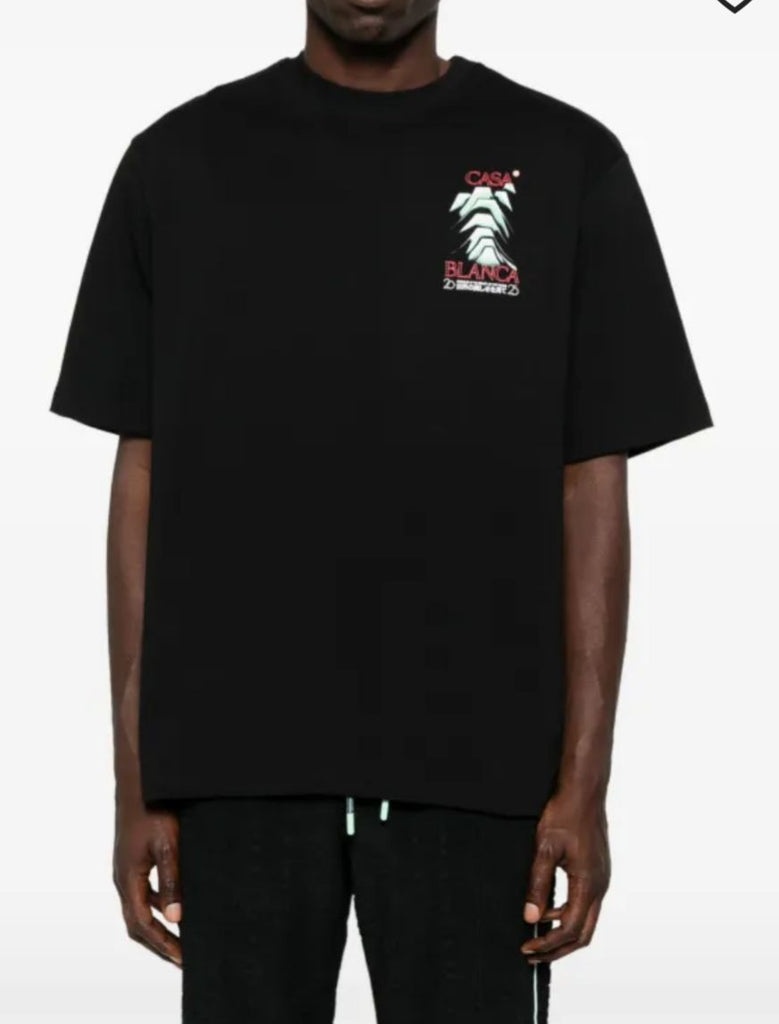 T-SHIRT CASABLANCA UNISEX  COTONE CON MONTAGNE VERDI LATO CUORE E RETRO GRANDE