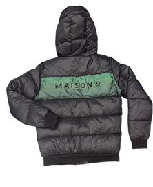 GIUBBINO MAISON 9 PARIS UOMO PIUMINO CON BANDA CENTRALE VERDE LOGO LATO CUORE E RETRO