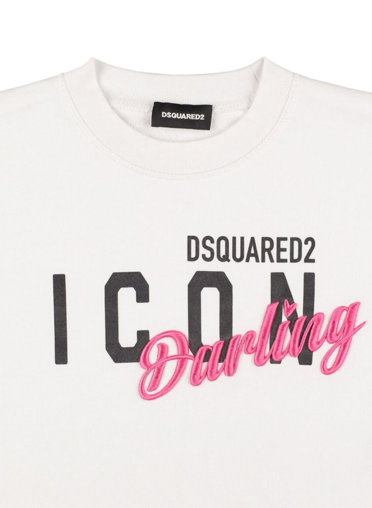 FELPA DSQUARED BIMBA GARZATA  GIROCOLLO SCRITTA CENTRALE ROSA