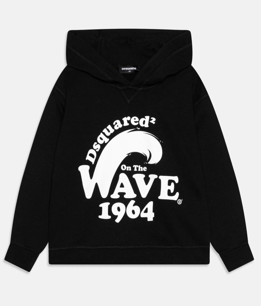 FELPA DSQUARED BAMBINO GARZATA CON LOGO CENTRALE GRANDE E CAPPUCCIO