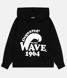 FELPA DSQUARED BAMBINO GARZATA CON LOGO CENTRALE GRANDE E CAPPUCCIO