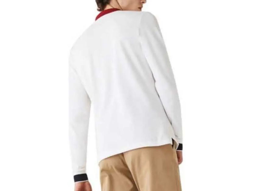 POLO LACOSTE UOMO COTONE ,  COLLO E MANICA BORDEAUX  E LOGO LATO CUORE CUCITO
