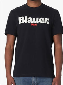 T-SHIRT BLAUER CON SCRITTA CENTRALE E USA