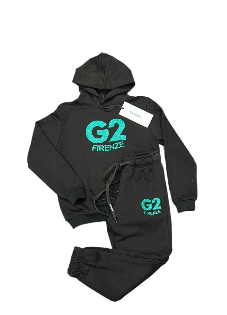 TUTA COMPLETA G2FIRENZE BIMBA SCRITTA STAMPATA GLITTERATA VERDE