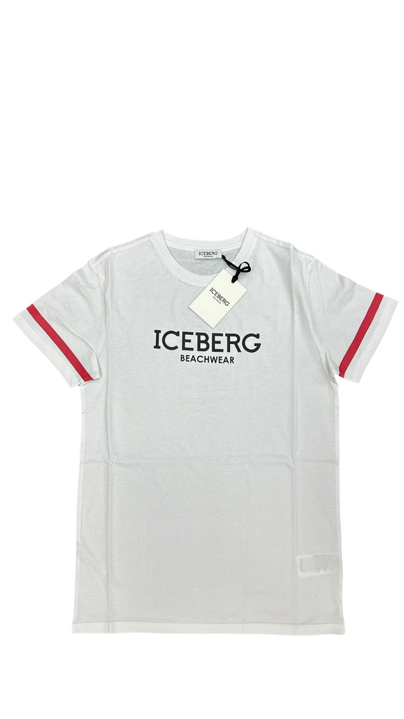 T-SHIRT ICEBERG CON RIGA ROSSA MANICA E RETRO DECORATO