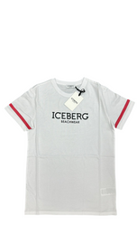 T-SHIRT ICEBERG CON RIGA ROSSA MANICA E RETRO DECORATO