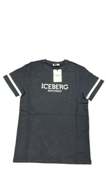 T-SHIRT ICEBERG CON RIGA BIANCO MANICA E RETRO DECORATO
