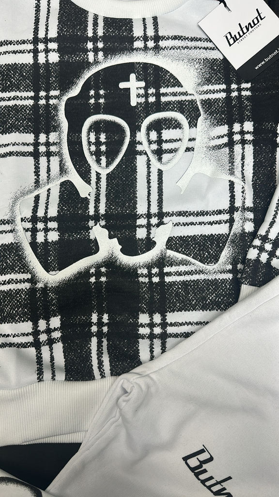 TUTA COMPLETA BUTNOT BAMBINO FELPATA CON TESCHIO E QUADRI