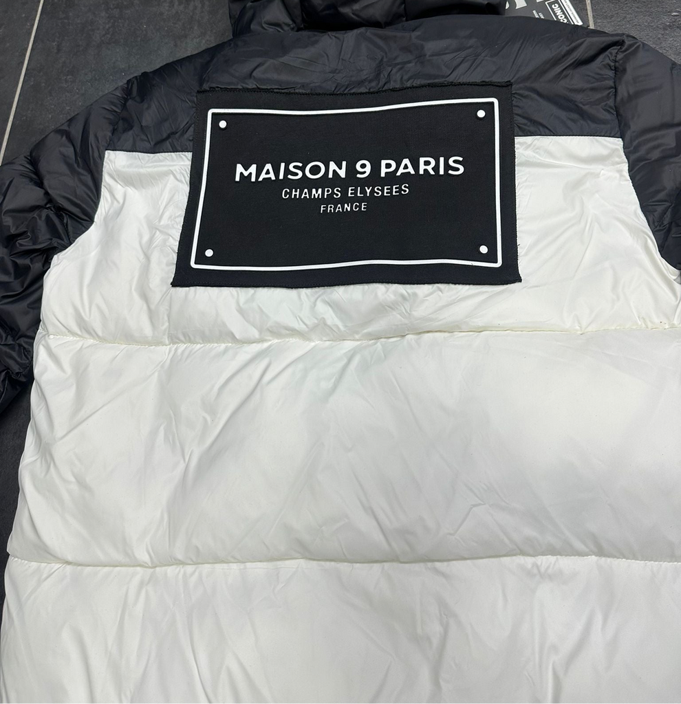 GIUBBINO MAISON 9 PARIS UOMO PIUMINO BIANCO-NERO CON TARGHETTA LATO CUORE E RETRO
