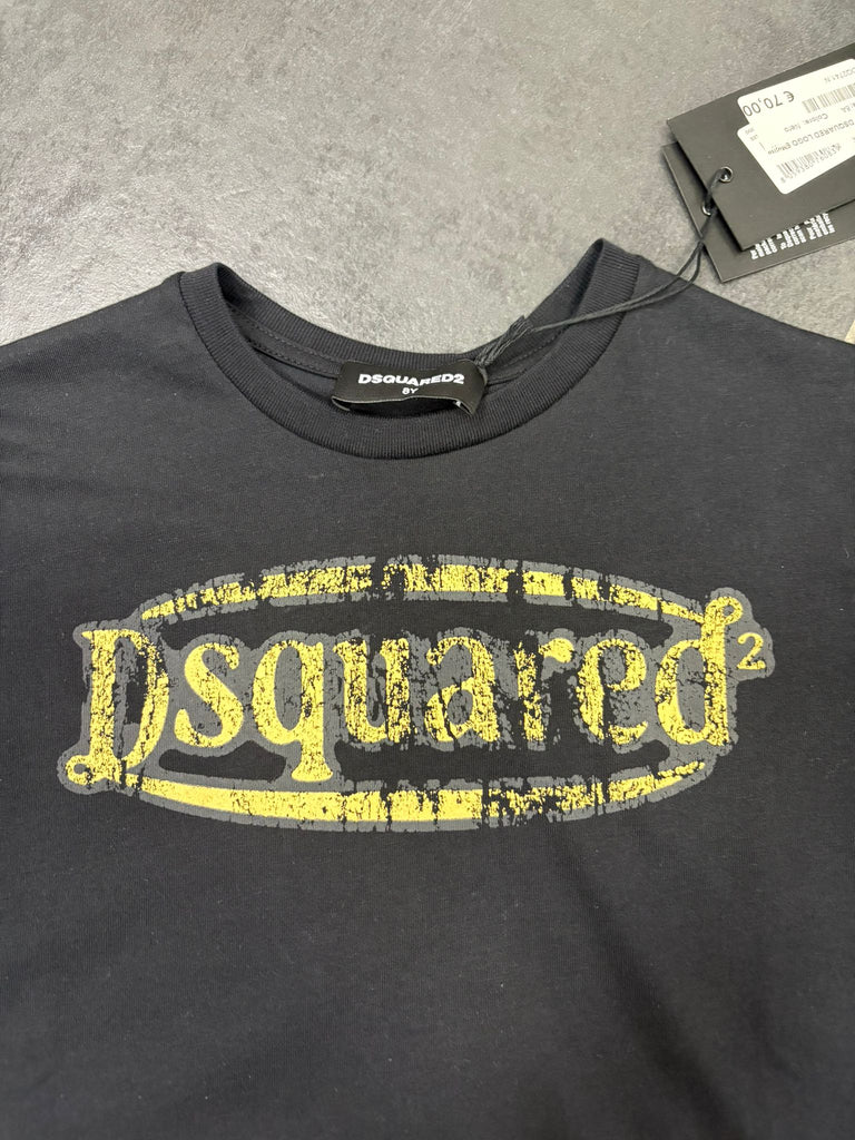 T-SHIRT DSQUARED LOGO E SCRITTA CENTRALE GIALLA CONSUMATA