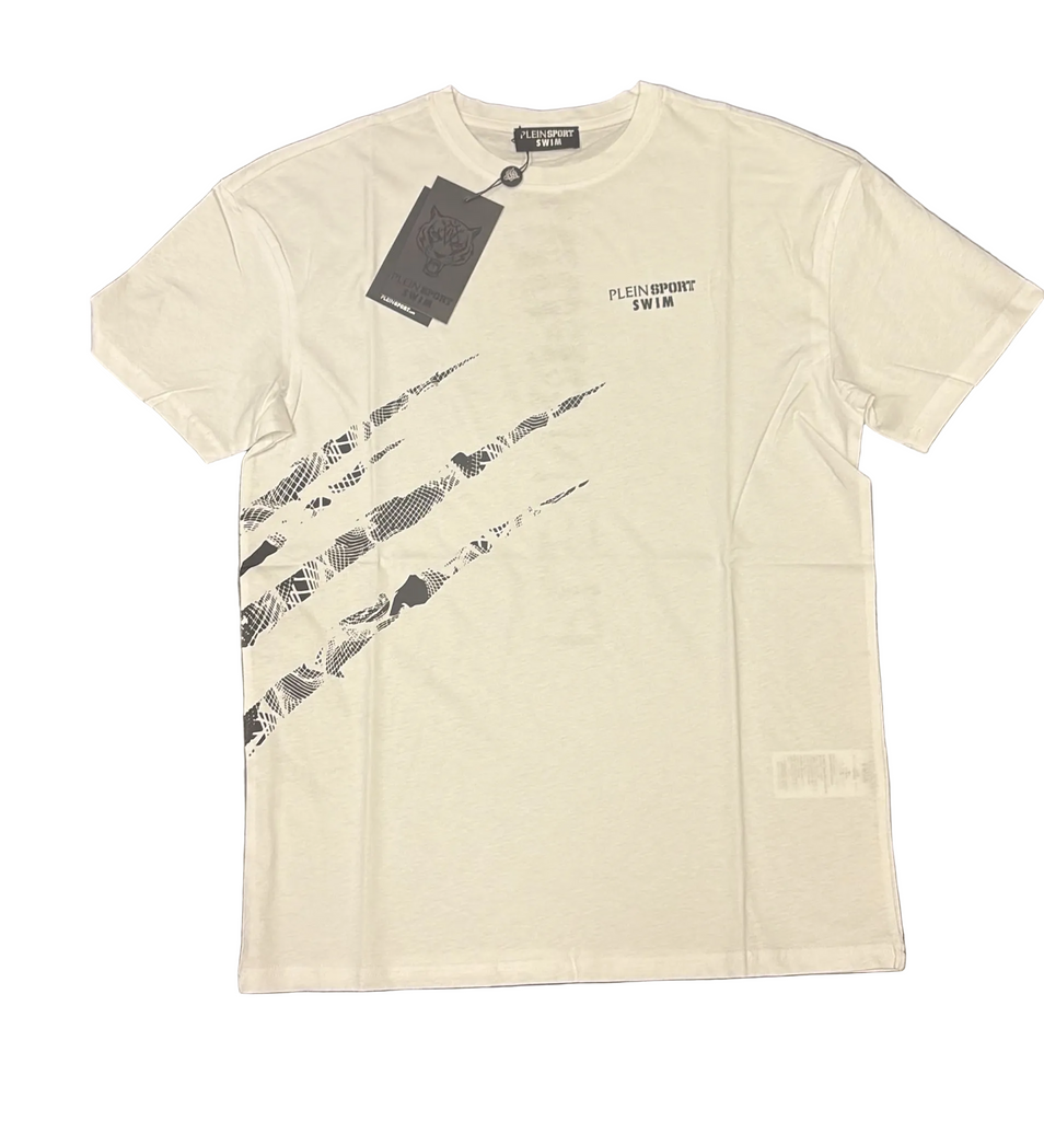 T-SHIRT PLEIN SPORT CON GRAFFI LATERALI E SCRITTA RETRO VERTICALE