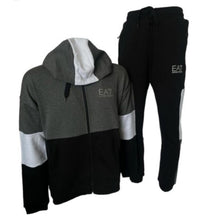 Carica l&#39;immagine nel visualizzatore di Gallery, TUTA COMPLETA EA7 UOMO FELPATA NERA-GRIGIO-BIANCO