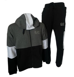TUTA COMPLETA EA7 UOMO FELPATA NERA-GRIGIO-BIANCO