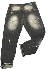 JEANS CIANOTIC UOMO FIT CON SFUMATURA GAMBA COLOR SABBIA E SCHIZZI COLORATI