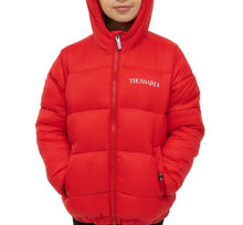 Carica l&#39;immagine nel visualizzatore di Gallery, GIUBBINO TRUSSARDI BIMBO PIUMINO CON LOGO LATO CUORE E CAPPUCCIO