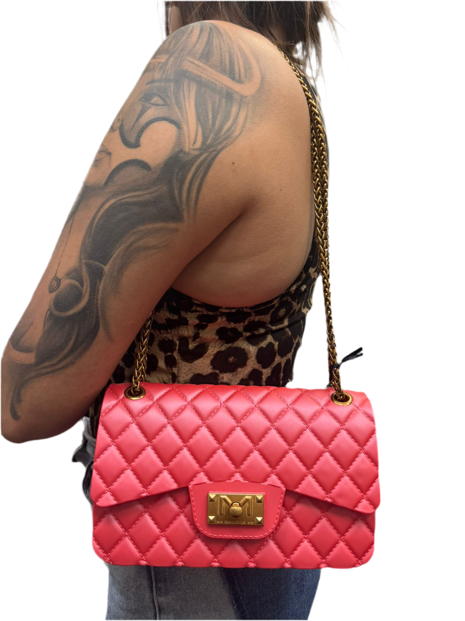 BORSA  A ROMBI CON TRACOLLA CATENA ORO