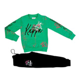 TUTA KAPPA BIMBA FELPATA  SCRITTA E SCHIZZI MULTICOLOR