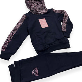 TUTA COMPLETA KAPPA BIMBA FELPATA CAPPUCCIO E BANDE LEOPARDATE LOGO CENTRALE