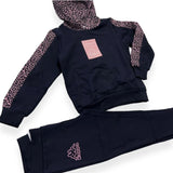 TUTA COMPLETA KAPPA BIMBA FELPATA CAPPUCCIO E BANDE LEOPARDATE LOGO CENTRALE