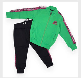 TUTA KAPPA BIMBA FELPATA CON ZIP E LOGO GOMMA LATO CUORE E LEOPARDATO SPALLA