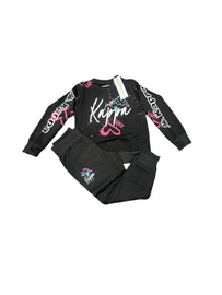 TUTA KAPPA BIMBA FELPATA SCRITTA CENTRALE STAMPATA E SCHIZZI COLORATI