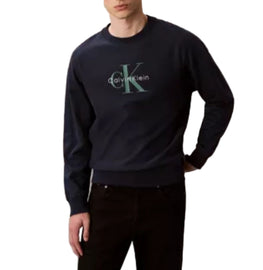 FELPA CALVIN KLEIN UOMO COTONE, GIROCOLLO , CON LOGO CENTRALE VERDE STAMPATO