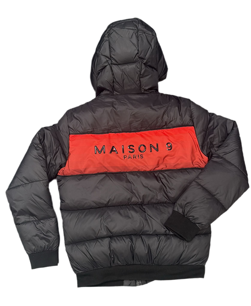 GIUBBINO MAISON 9 PARIS UOMO PIUMINO CON BANDA CENTRALE ROSSA LOGO LATO CUORE E RETRO