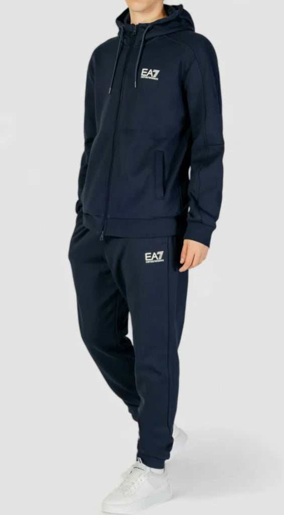 TUTA COMPLETA EA7 UOMO FELPATA LOGO PICCOLO LATO CUORE E CAPPUCCIO