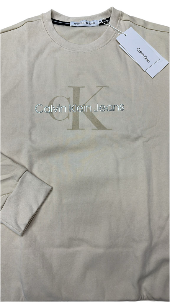 FELPA CALVIN KLEIN UOMO GARZATA GIROCOLLO CON SCRITTA CENTRALE ARGENTO