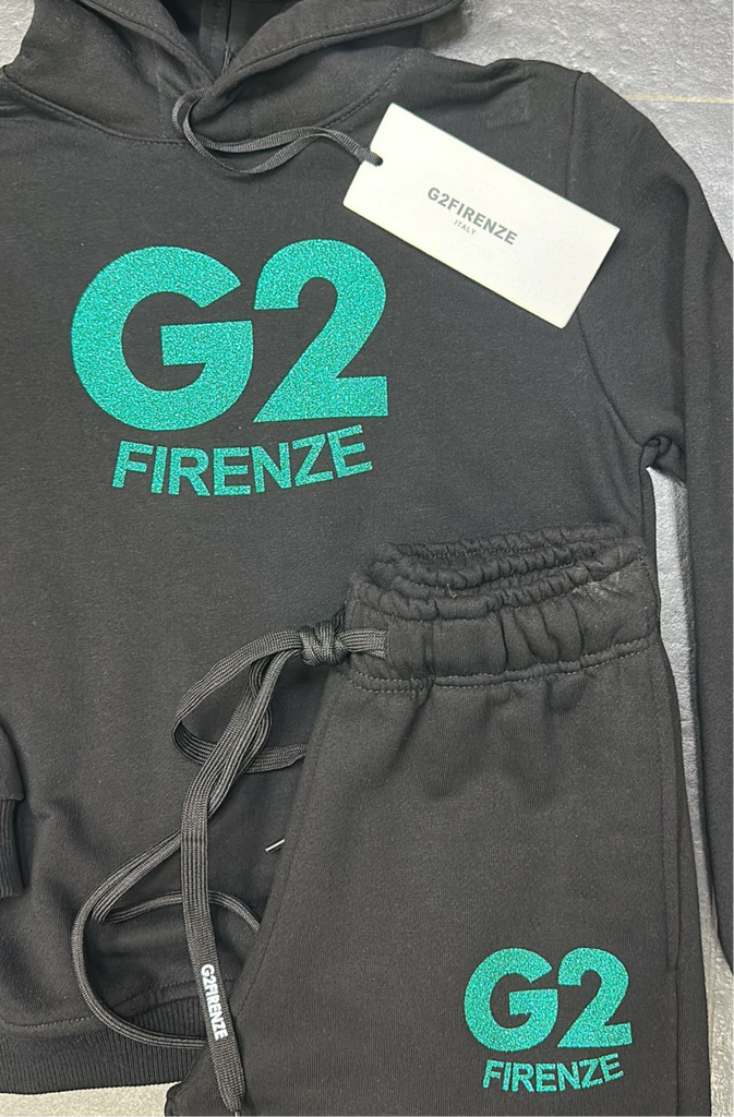 TUTA COMPLETA G2FIRENZE BIMBA SCRITTA STAMPATA GLITTERATA VERDE