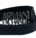CINTURA ARMANI CON SCRITTA NERA OPACA SULLA CHIUSURA