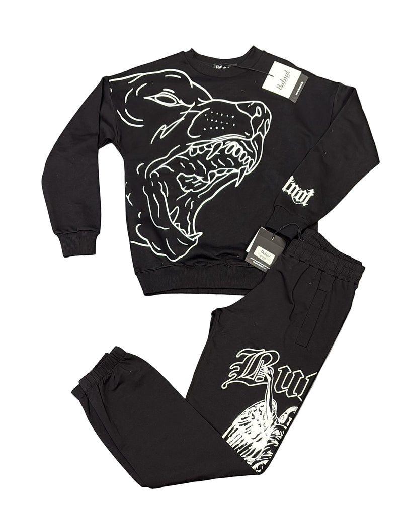 TUTA COMPLETA BUTNOT BAMBINO FELPATA CON CANE STAMPATO