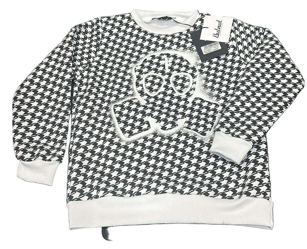 FELPA BUTNOT BAMBINO FELPATA TESCHIO BIANCO CENTRALE STAMPA ROMBI