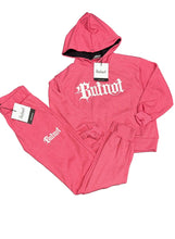 Carica l'immagine nel visualizzatore di Gallery, TUTA COMPLETA BUTNOT BAMBINA FELPATA CON CAPPUCCIO E LOGO ASTRATTO CENTRALE