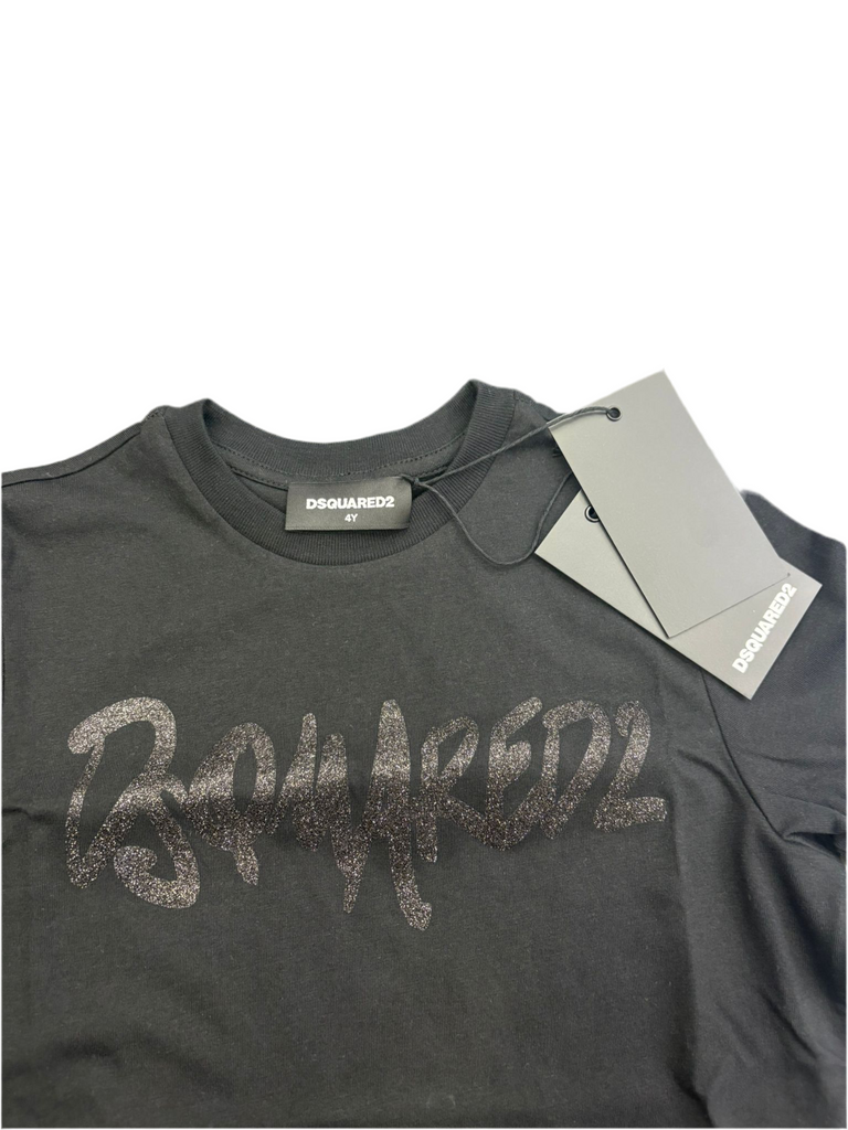 T-SHIRT DSQUARED SCRITTA CENTRALE GRANDE NERA BRILLANTINATA