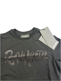 T-SHIRT DSQUARED SCRITTA CENTRALE GRANDE NERA BRILLANTINATA