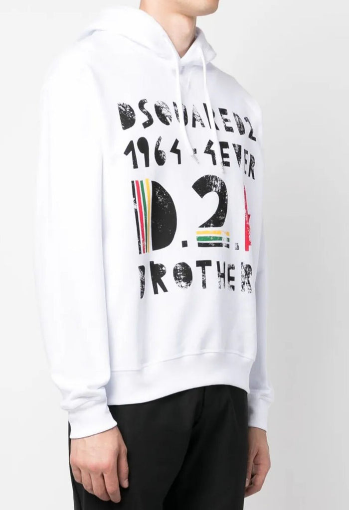 FELPA DSQUARED BAMBINO COTONE CON CAPPUCCIO E SCRITTA CENTRALE NERO SBIADITA