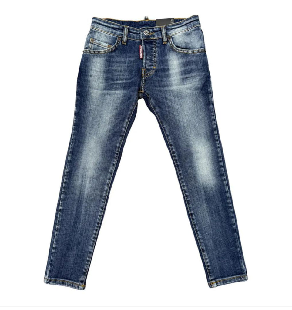 JEANS DSQUARED TARGHETTA RETRO CON SCRITTA ROSSA