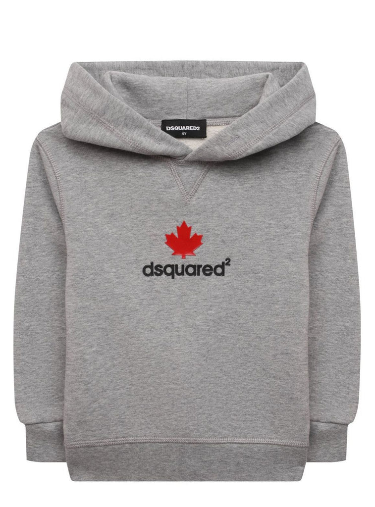 FELPA DSQUARED BAMBINO FELPATA  CON CAPPUCCIO E LOGO PICCOLO CON FOGLIA