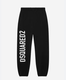 PANTATUTA DSQUARED BIMBO GARZATO  LOGO GRANDE VERTICALE GAMBA BIANCO