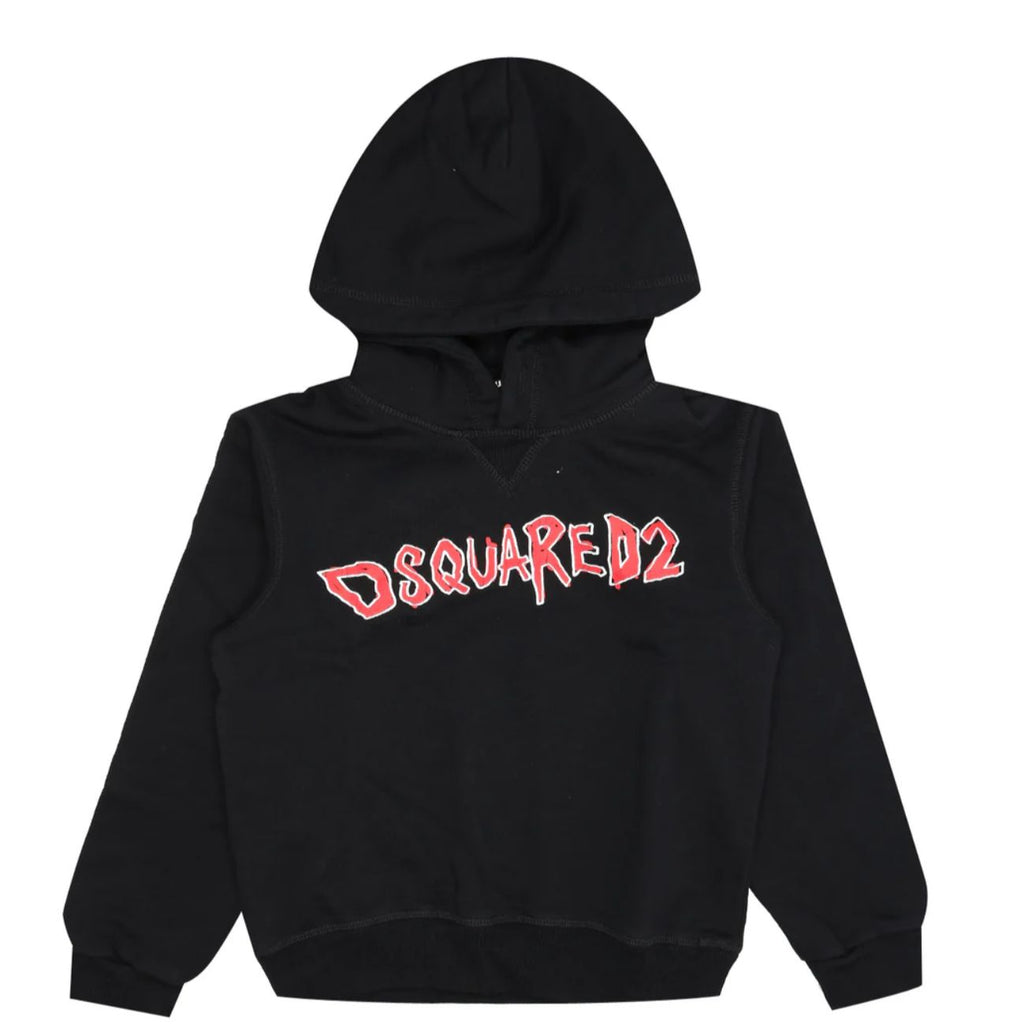 FELPA DSQUARED BAMBINO GARZATA CON CAPPUCCIO SCRITTA ROSSA CENTRALE