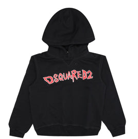 FELPA DSQUARED BAMBINO GARZATA CON CAPPUCCIO SCRITTA ROSSA CENTRALE