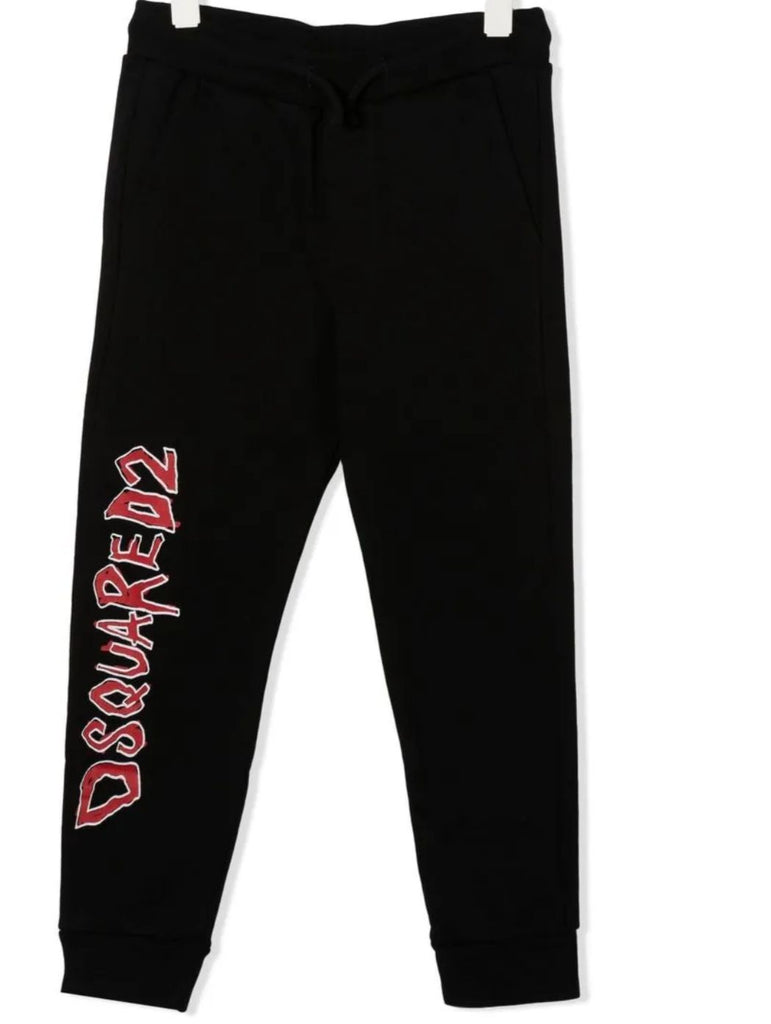 PANTATUTA DSQUARED BIMBO GARZATO  SCRITTA VERTICALE ROSSA GAMBA