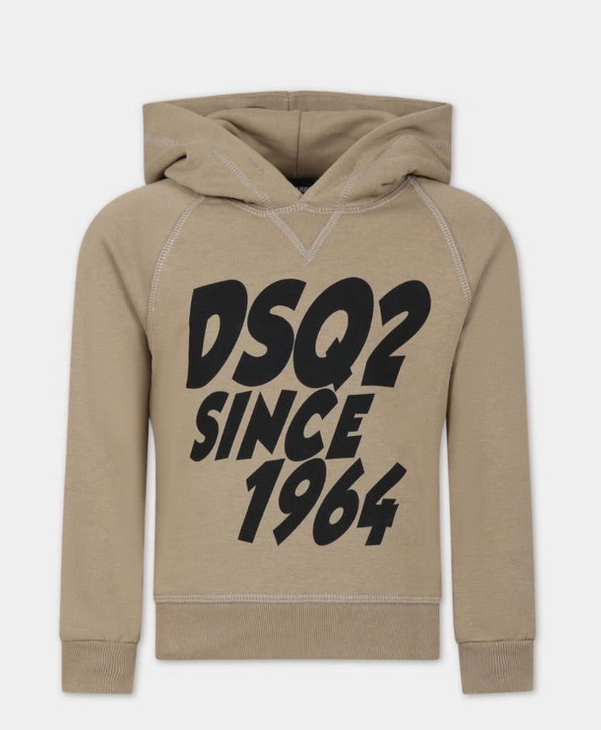 FELPA DSQUARED BAMBINO GARZATA CON CAPPUCCIO LOGO E SCRITTA CENTRALE