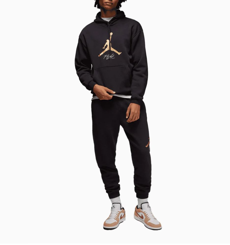 TUTA COMPLETA JORDAN UOMO FELPATA  LOGO CENTRALE ORO CON FIRMA