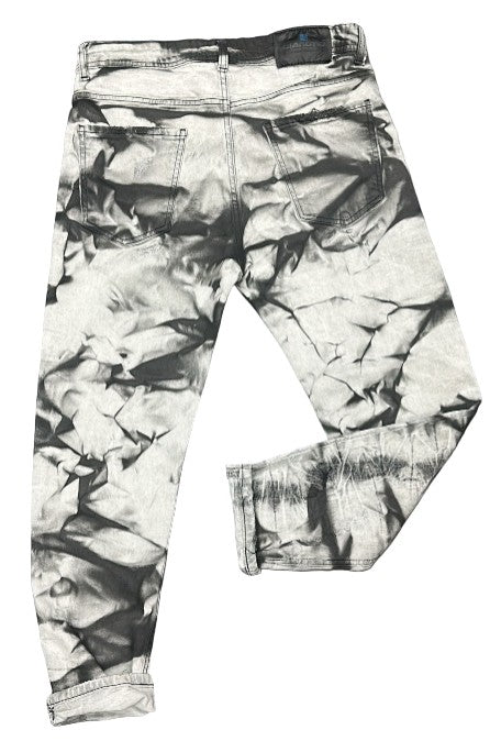 JEANS CIANOTIC UOMO FIT CON SFUMATURA GAMBA COLOR SABBIA E SCHIZZI COLORATI