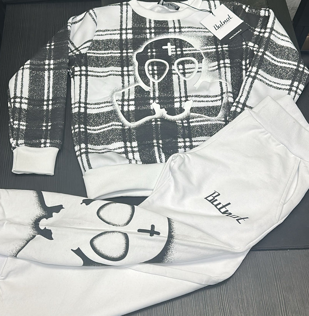 TUTA COMPLETA BUTNOT BAMBINO FELPATA CON TESCHIO E QUADRI