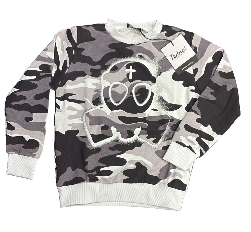 FELPA BUTNOT BAMBINO FELPATA CON TESCHIO CENTRALE E STAMPA MILITARE