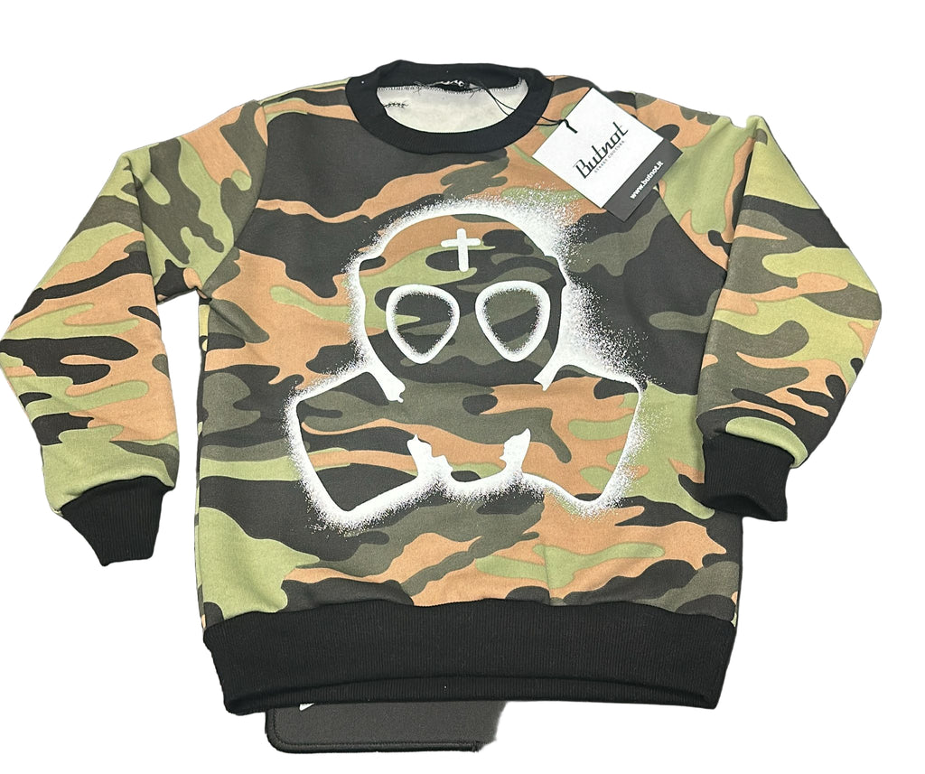 FELPA BUTNOT BAMBINO FELPATA STAMPA MILITARE CON TESCHIO CENTRALE